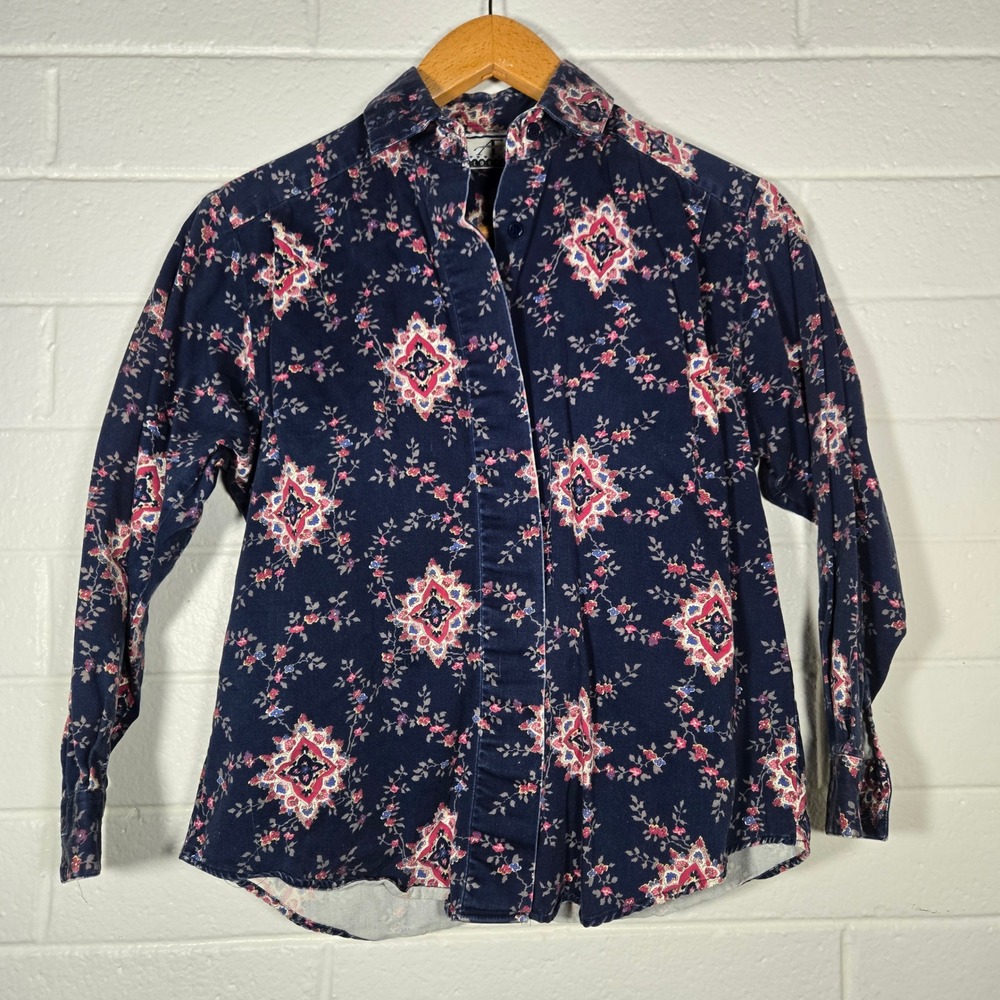 Vtg 100% Cotton Floral Aztec Print Button Shirt Western Casual Preppy Medium Art